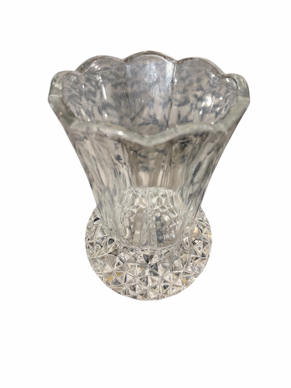 Vintage Clear 24% Full Lead Crystal Bud Vase Pineapple Cut Scallop Rim Clear